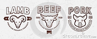 Butchery Logos, Labels, Farm Animals Icons and Design Elements Vector Illustration