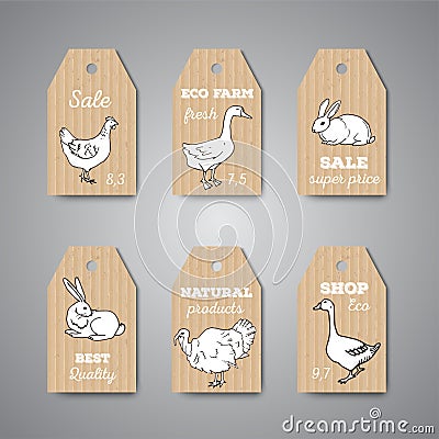 Butchery shop price tags and labels. Vector Illustration