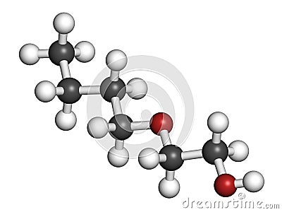 2-Butoxyethanol solvent and surfactant molecule. 3D rendering. Atoms are represented as spheres with conventional color coding: Stock Photo