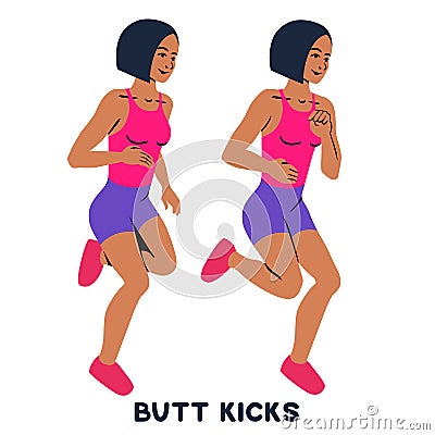 kicks. Sport exersice. Silhouettes of woman doing exercise. Workout, training. Vector Illustration