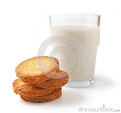 Butter cookies and glass of milk Stock Photo