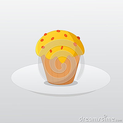 Butter cup cake on dish Vector Illustration