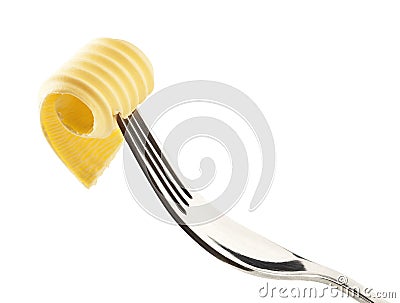 Butter curl on a fork Stock Photo