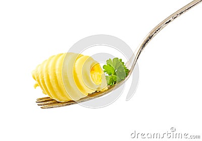 Butter curl on fork Stock Photo