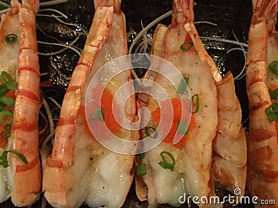 Butter and Garlic Prawns In Close Stock Photo