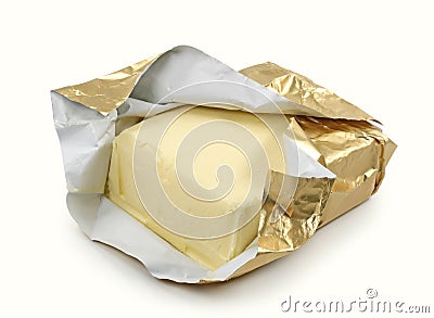 Butter in gold foil Stock Photo