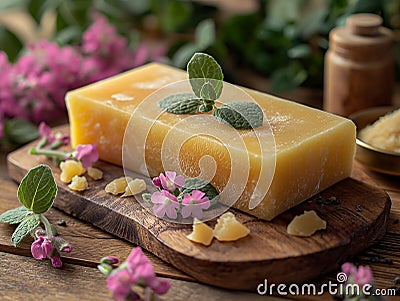 butter karite young leaves of the plant, natural cosmetics concept Stock Photo