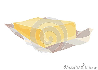 Butter, margarine or spread. Yellow brick of natural dairy product. Fat, calorie natural food for breakfast, eating and Vector Illustration