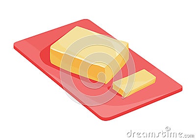 Butter, margarine or spread. Yellow brick of natural dairy product. Fat, calorie natural food for breakfast, eating and Vector Illustration