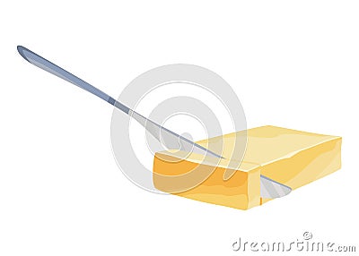 Butter, margarine or spread. Yellow sliced piecel of natural dairy product. Fat, calorie natural food for breakfast Vector Illustration