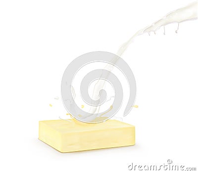 Butter and milk splash on a white background. Vector Illustration