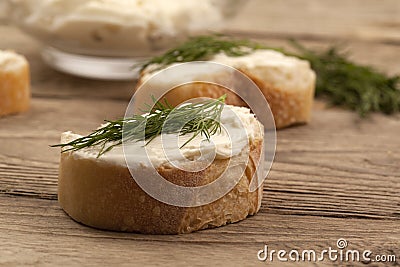 Buttered bread with dill Stock Photo