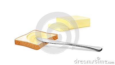 Buttered bread on a white background. Vector Illustration