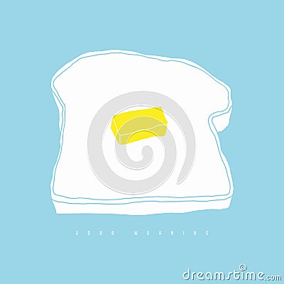 Buttered toast doodle line illustration. Breakfast hand drawn logo Vector Illustration
