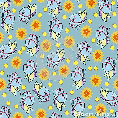 Butterflies and dandelions . Summer seamless pattern. Vector illustration Vector Illustration