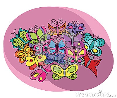 Butterflies design set. Cartoon free hand draw doodle Vector Illustration