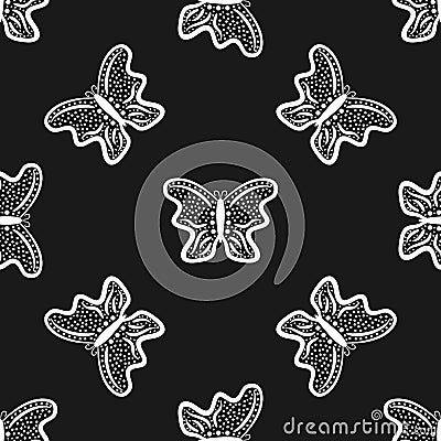 Butterflies drawn by hand. Seamless pattern. Sketch, doodle. Vector Illustration