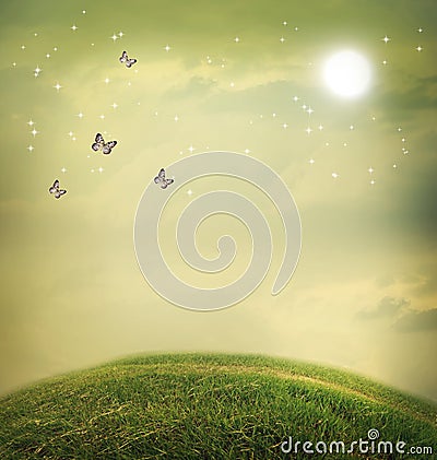 Butterflies in a fantasy landscape Stock Photo