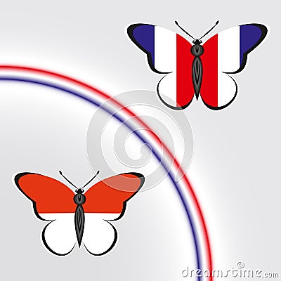 Butterflies with the flag of France and Monaco Vector Illustration