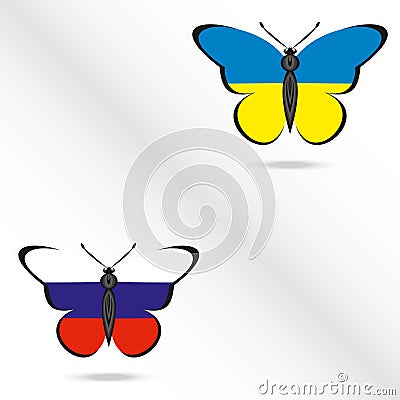 Butterflies with the flag of Russia and Ukraine Vector Illustration