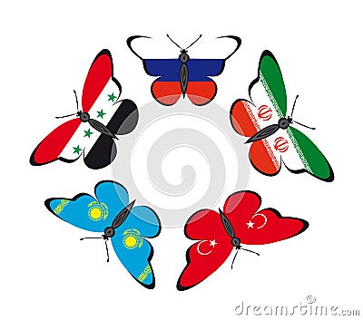 Butterflies with flags of countries Vector Illustration