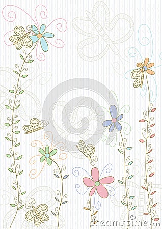 Butterflies Flowers Land Vector Illustration