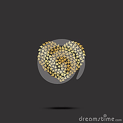 Butterflies from gold heart on black background. Vector Vector Illustration