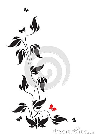 Butterflies and leaves. Vignette Vector Illustration