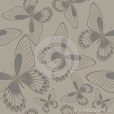 Butterflies in Neutrals Backround seamless pattern Vector Illustration