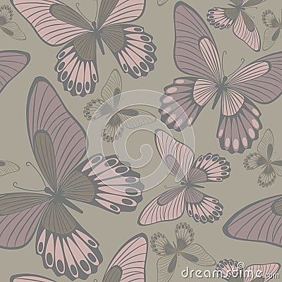 Butterflies in Warm Neutrals Backround seamless pattern Vector Illustration