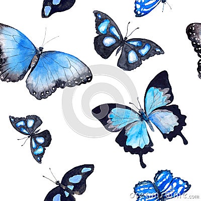 Butterflies. Seamless background. Watercolor Stock Photo