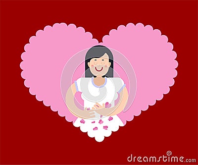 Butterflies in stomach Woman loves. Female in love Vector Illustration