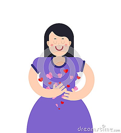 Butterflies in stomach Woman loves. Female in love Vector Illustration