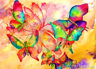 Butterflies Watercolor Painting Stock Photo