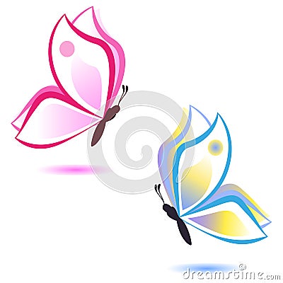 Butterfly, beauty concept, pink and blue. Vector e Vector Illustration