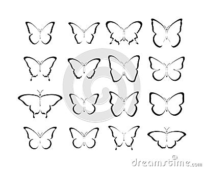 Butterfly black icons. Collection black Butterflies. Isolated black Butterflies. Butterfly icons Vector Illustration