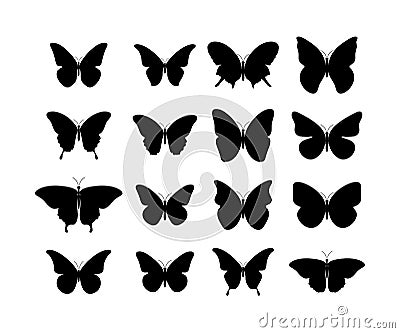 Butterfly black icons. Collection black Butterflies. Isolated black Butterflies. Butterfly icons Vector Illustration