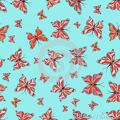 Butterfly on blue, red and white background Cartoon Illustration