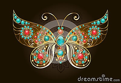 Butterfly brooch on brown background Vector Illustration