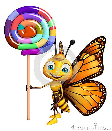 Butterfly cartoon character with lollypop Cartoon Illustration