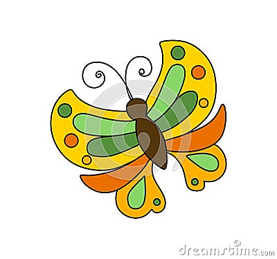 Butterfly character Vector color doodle illustration isolated on white background Vector Illustration