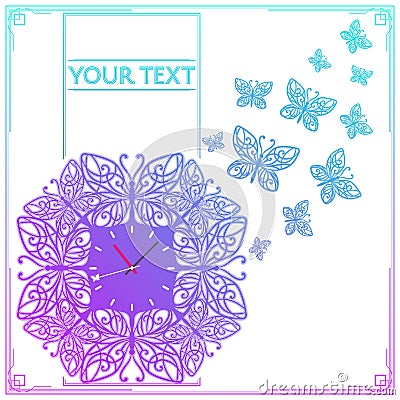 Butterfly Clock Colored Vector Illustration