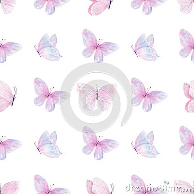 Butterfly cluster hand drawn watercolor seamless pattern Cartoon Illustration