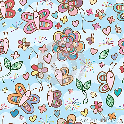 Butterfly colorful cute sky seamless pattern Vector Illustration