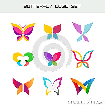 Butterfly colorful logo set. Vector Illustration
