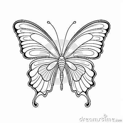 Detailed Butterfly Coloring Page With Minimalist Strokes Stock Photo