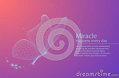 Butterfly composed of honeycomb. Low poly vector illustration of a star sky or space or underwater. The landing page or Vector Illustration