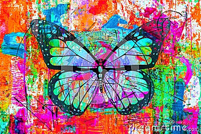 Butterfly with creative colorful abstract elements on light background elements on white background Stock Photo