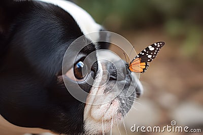 Butterfly dog nose. Generate Ai Stock Photo