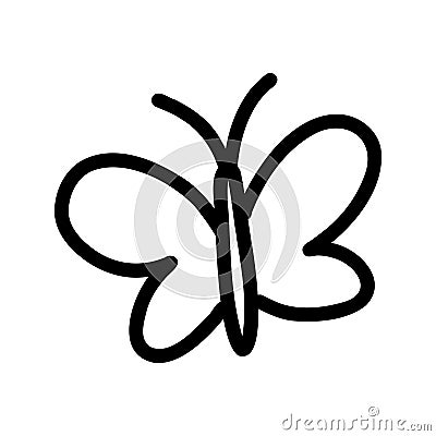 Butterfly doodle black outline on a white Vector Illustration